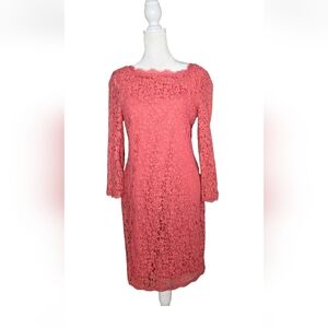 Adrianna Papell Coral Color Lace Dress Size 8